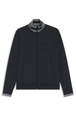 Sudadera de algod&oacute;n con cierre de cremallera y ribetes de rayas, Azul oscuro