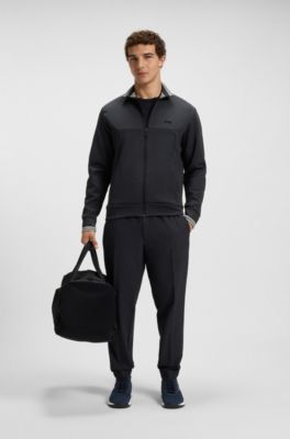 Sudadera de algod&oacute;n con cierre de cremallera y ribetes de rayas, Azul oscuro