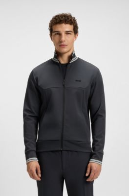 Stripe-detail zip-up sweatshirt in a cotton blend, Dark Blue