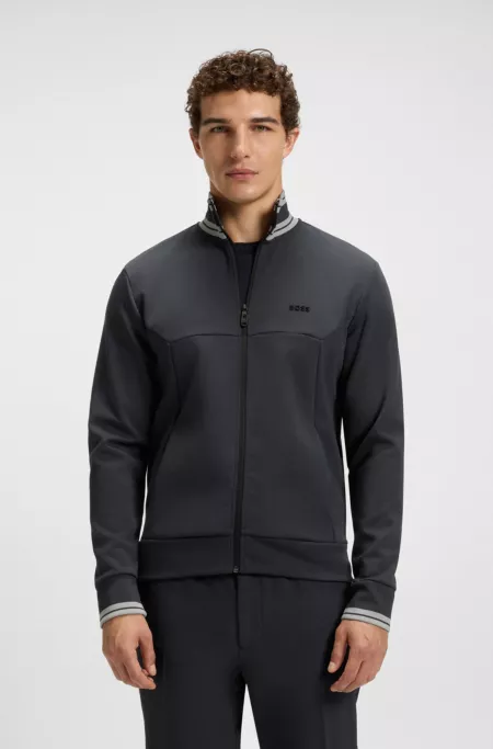 Stripe-detail zip-up sweatshirt in a cotton blend