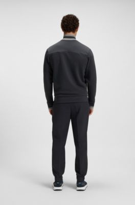 Sudadera de algod&oacute;n con cierre de cremallera y ribetes de rayas, Azul oscuro