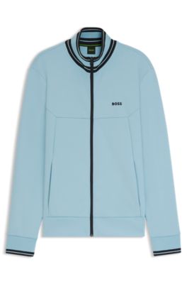 Sweat zipp&eacute; en coton m&eacute;lang&eacute; avec finitions &agrave; rayures, bleu clair