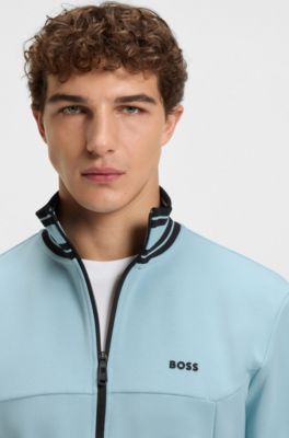 Sudadera de algod&oacute;n con cierre de cremallera y ribetes de rayas, Celeste