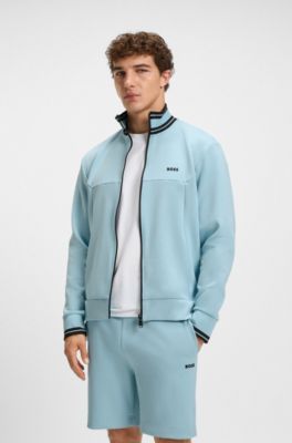 Sudadera de algod&oacute;n con cierre de cremallera y ribetes de rayas, Celeste