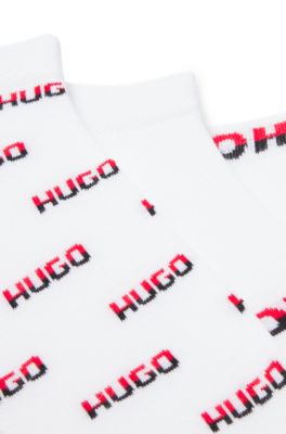 Lot de trois paires de chaussettes hauteur cheville &agrave; logos bicolores, Blanc