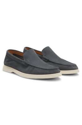 Debossed-logo loafers in suede, Dark Grey