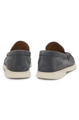 Mocasines de ante con logo grabado, Gris oscuro