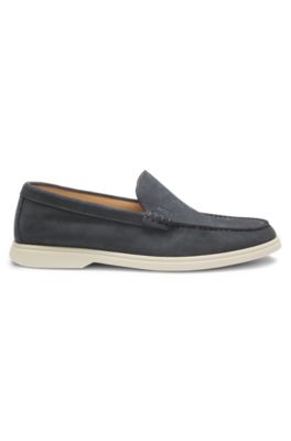 Debossed-logo loafers in suede, Dark Grey
