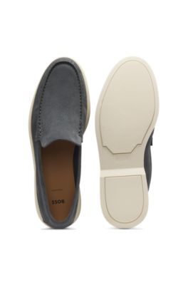 Mocasines de ante con logotipo en relieve, Gris oscuro
