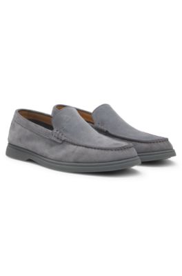 Debossed-logo loafers in suede, Grey