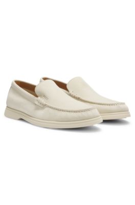 Debossed-logo loafers in suede, White