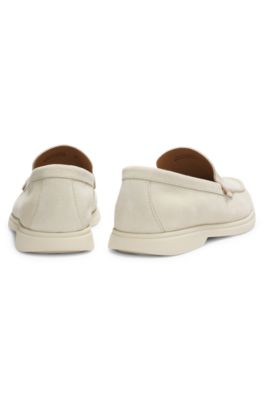 Debossed-logo loafers in suede, White