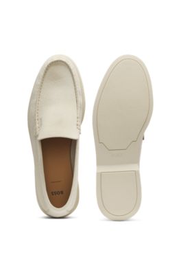 Debossed-logo loafers in suede, White