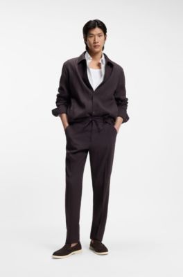 Debossed-logo loafers in suede, Dark Brown