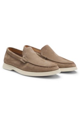 Mocasines de ante con logotipo en relieve, Beige