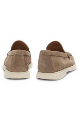 Debossed-logo loafers in suede, Beige