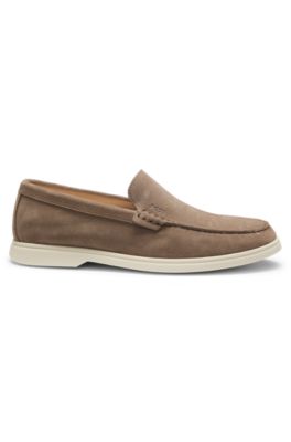 Debossed-logo loafers in suede, Beige