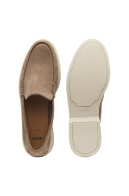 Debossed-logo loafers in suede, Beige