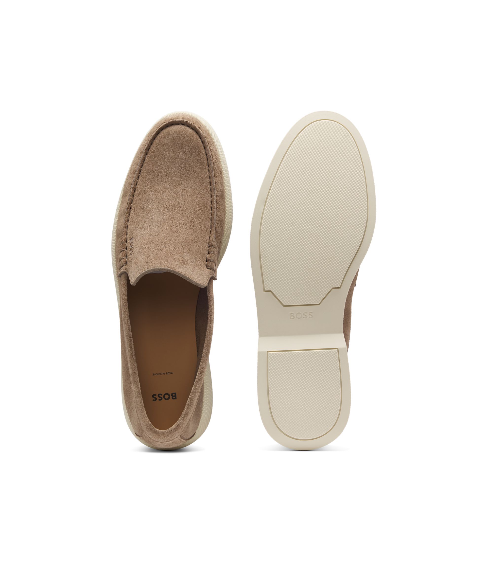 BOSS - Debossed-logo loafers in suede - Beige display picture 1