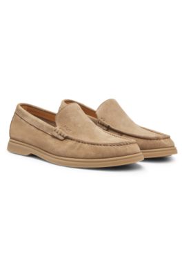 Debossed-logo loafers in suede, Beige