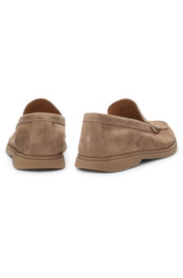 Debossed-logo loafers in suede, Beige