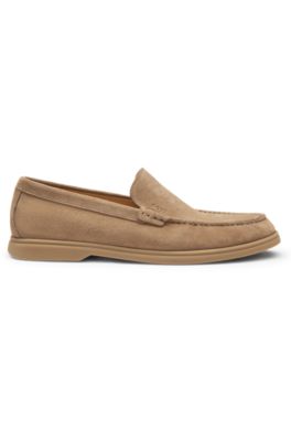 Debossed-logo loafers in suede, Beige