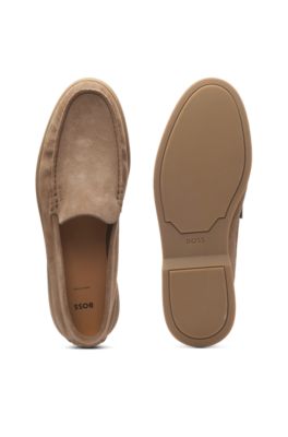 Debossed-logo loafers in suede, Beige