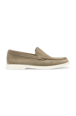 Debossed-logo loafers in suede, Light Green