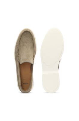 Debossed-logo loafers in suede, Light Green