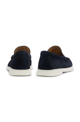 Debossed-logo loafers in suede, Dark Blue
