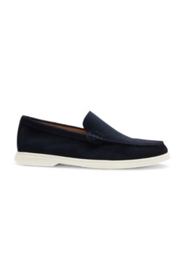 Debossed-logo loafers in suede, Dark Blue