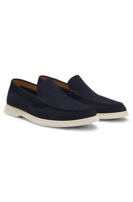 Mocasines de ante con logotipo en relieve, Azul oscuro