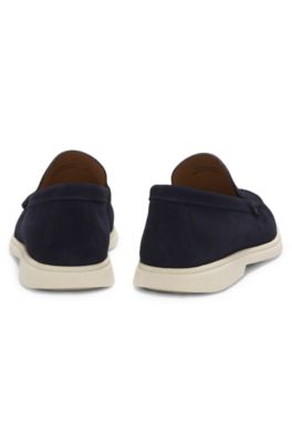 Debossed-logo loafers in suede, Dark Blue