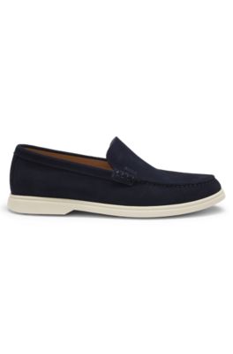 Debossed-logo loafers in suede, Dark Blue