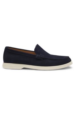 Mocasines de ante con logotipo en relieve, Azul oscuro