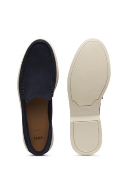 Mocasines de ante con logotipo en relieve, Azul oscuro