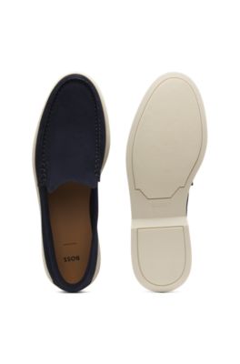 Debossed-logo loafers in suede, Dark Blue