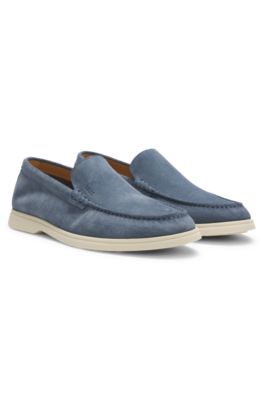 Mocassins en cuir su&eacute;d&eacute; avec logo grav&eacute; en creux, bleu clair