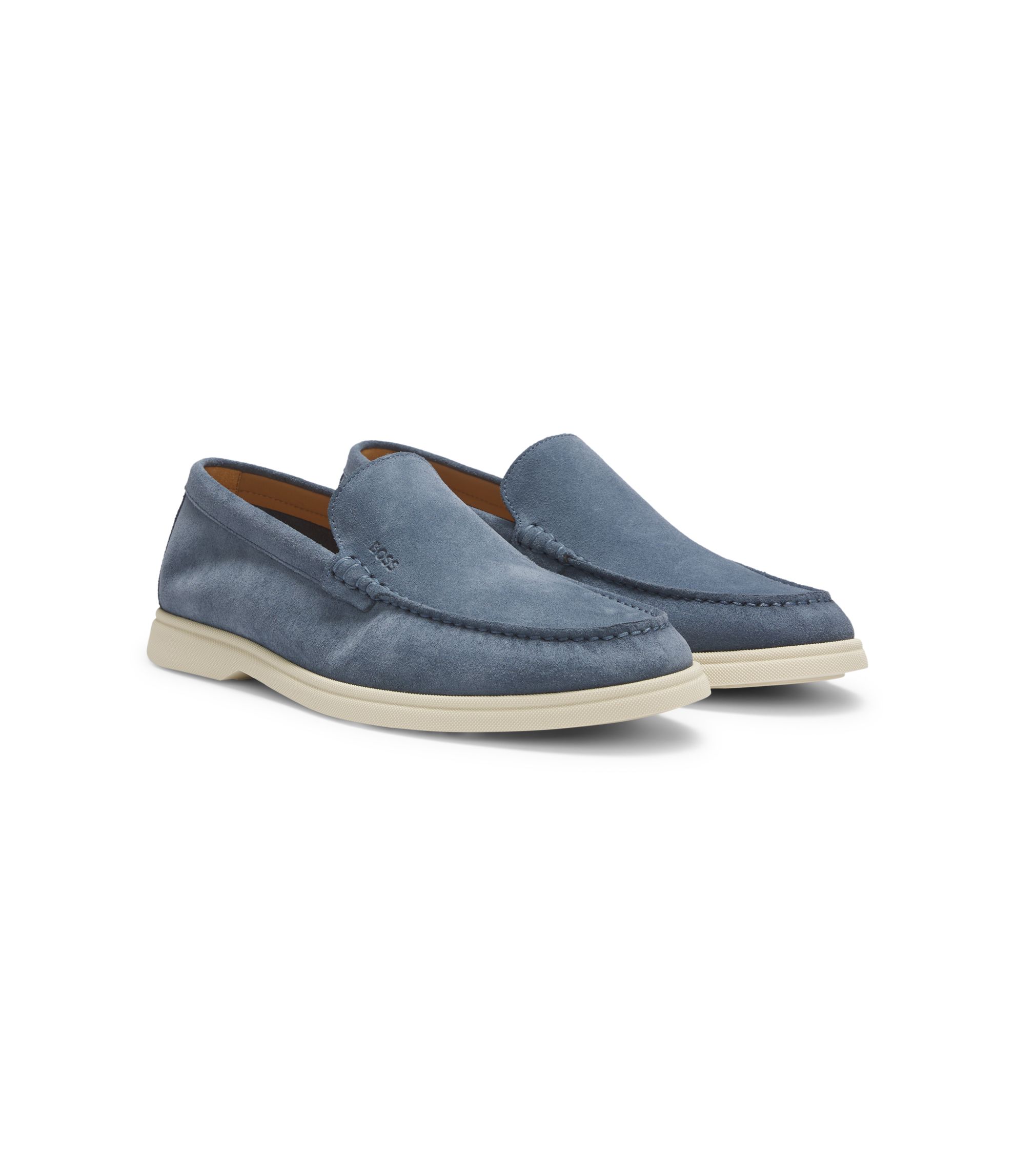 BOSS - Debossed-logo loafers in suede - Light Blue