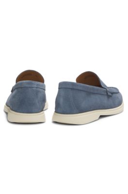 Mocasines de ante con logotipo en relieve, Celeste
