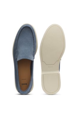 Debossed-logo loafers in suede, Light Blue