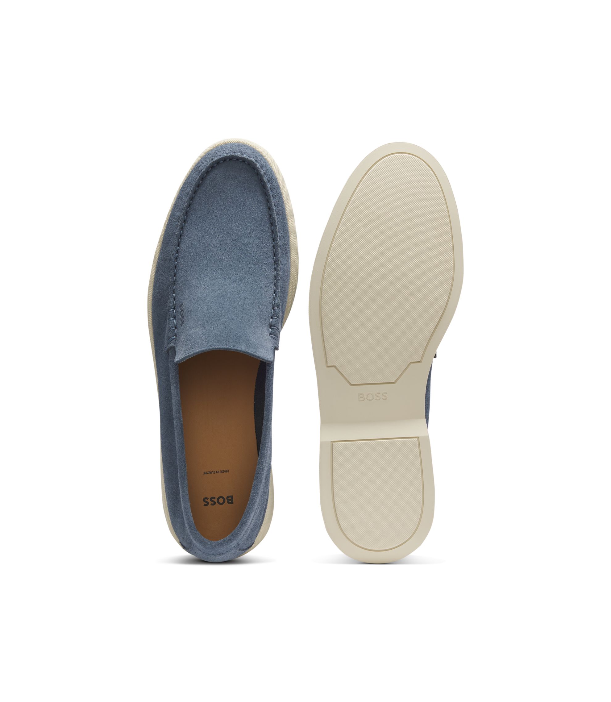 BOSS - Debossed-logo loafers in suede - Light Blue display picture 3