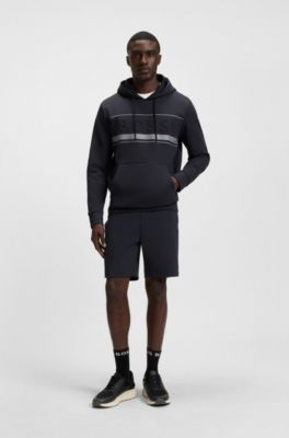 Short en coton m&eacute;lang&eacute; &agrave; rayures, Bleu fonc&eacute;