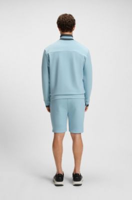 Shorts de algod&oacute;n con detalles de rayas, Celeste