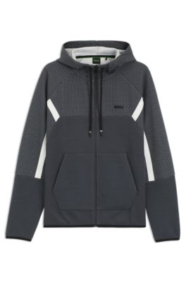 Sudadera regular fit con capucha y cremallera en jacquard guateado, Gris oscuro