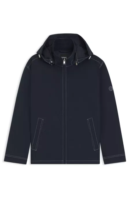 Removable-hood jacket with water-repellent finish