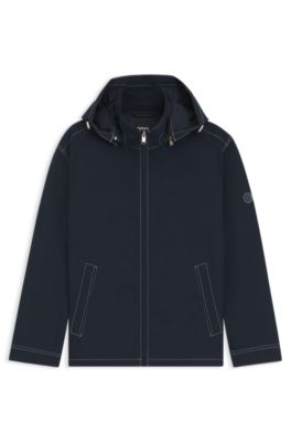 Removable-hood jacket with water-repellent finish, Dark Blue