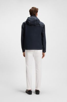 Removable-hood jacket with water-repellent finish, Dark Blue