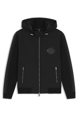 Porsche x BOSS knitted jacket with sleeve stripes, Black