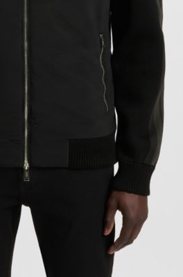 Porsche x BOSS knitted jacket with sleeve stripes, Black